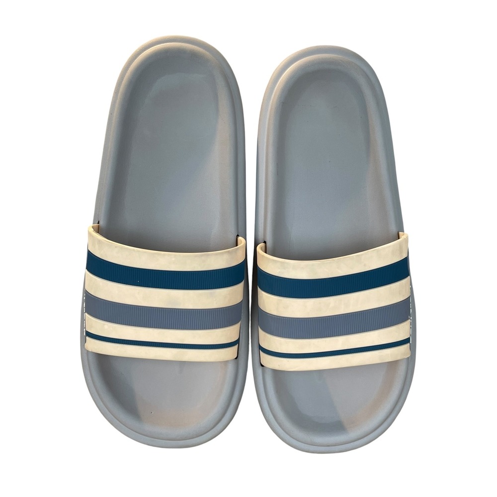 Paul Frank Julius Monkey Striped Slide Sandals Mens 10-11 Gray Blue Retro Pool